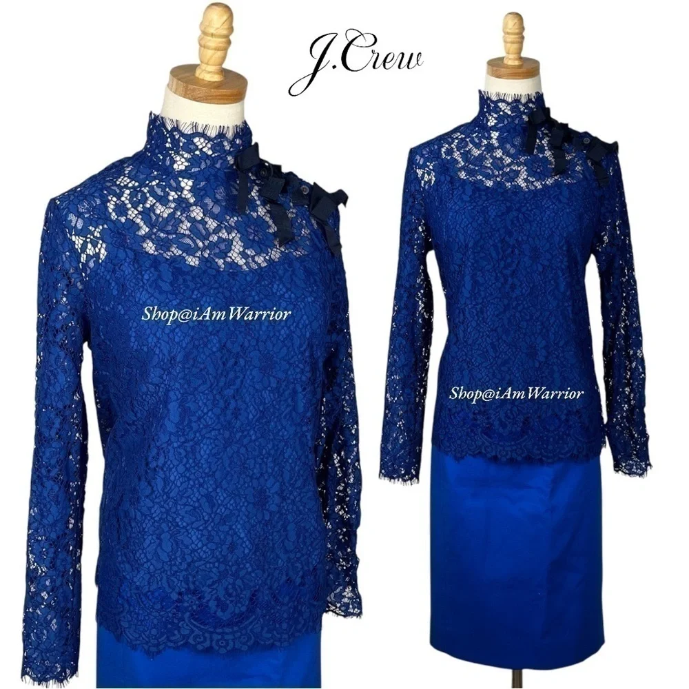 J.Crew NWT sapphire blue eyelash lace bow blouse *shop@iamwarrior